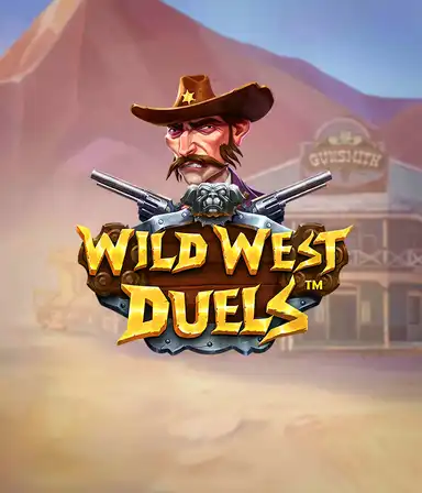 Dive into the daring world of "Wild West Duels" by Pragmatic Play, featuring a tough gunslinger ready for a showdown. The image shows a resolute cowboy with crossed pistols, framed by a dusty Western town. His focused expression and elaborate attire embody the spirit of the Old West. The game's title is clearly displayed in a rustic font, adding to the exciting theme.